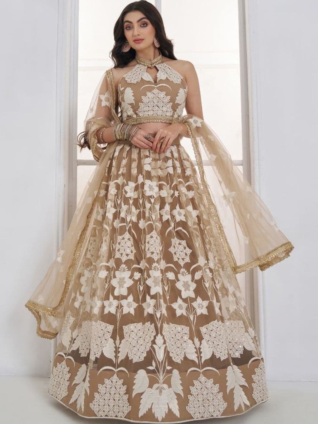 Ethniqlo Embroidered Thread Work Semi-Stitched Lehenga & Unstitched Blouse With Dupatta - view 1