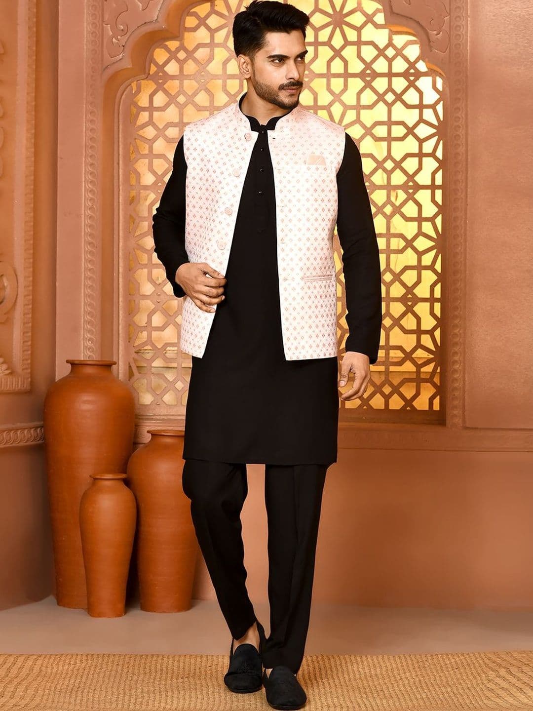 WANAS Men Self Design Premium Jacquard Classy Fit Nehru Jacket - view 1