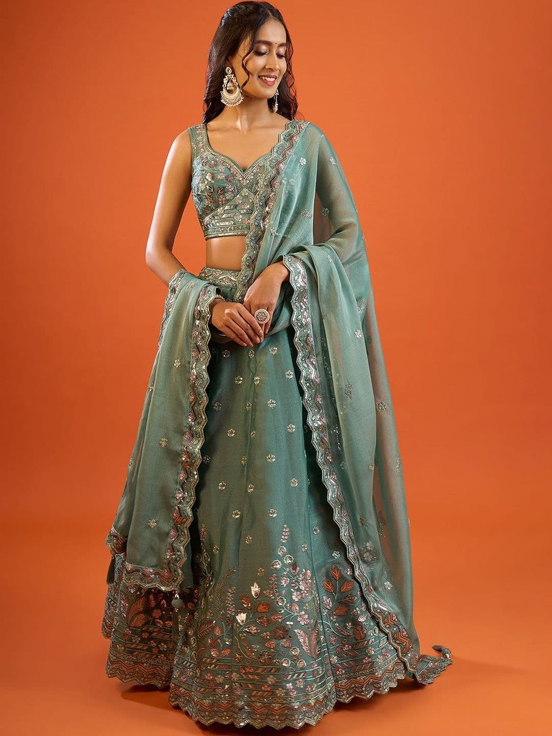 Samyukta Singhania Embroidered Sequinned Semi-Stitched Lehenga & Blouse With Dupatta - view 1