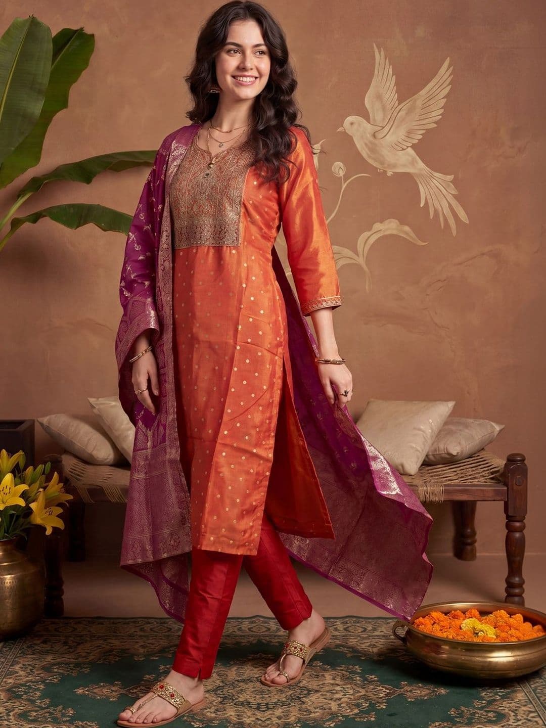 Indo Era Women Ethnic Motifs Printed Regular Kurta with Trousers & With Dupatta - view 1
