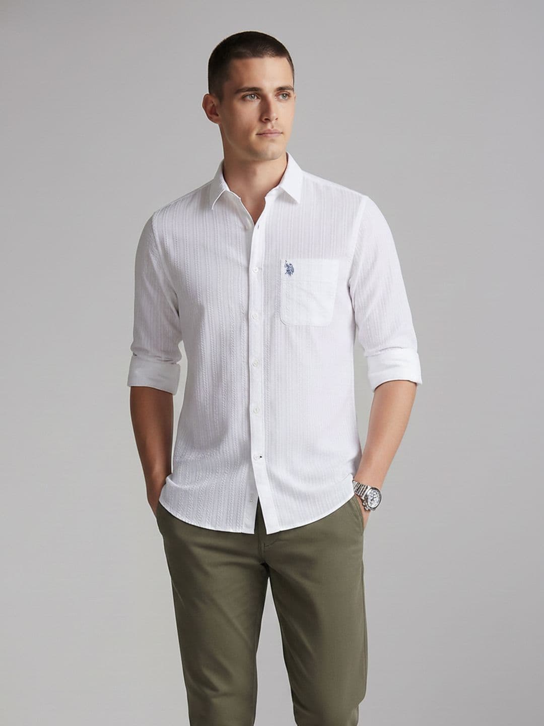 U.S. Polo Assn. Denim Co. Textured Pure Cotton Casual Shirt - view 1