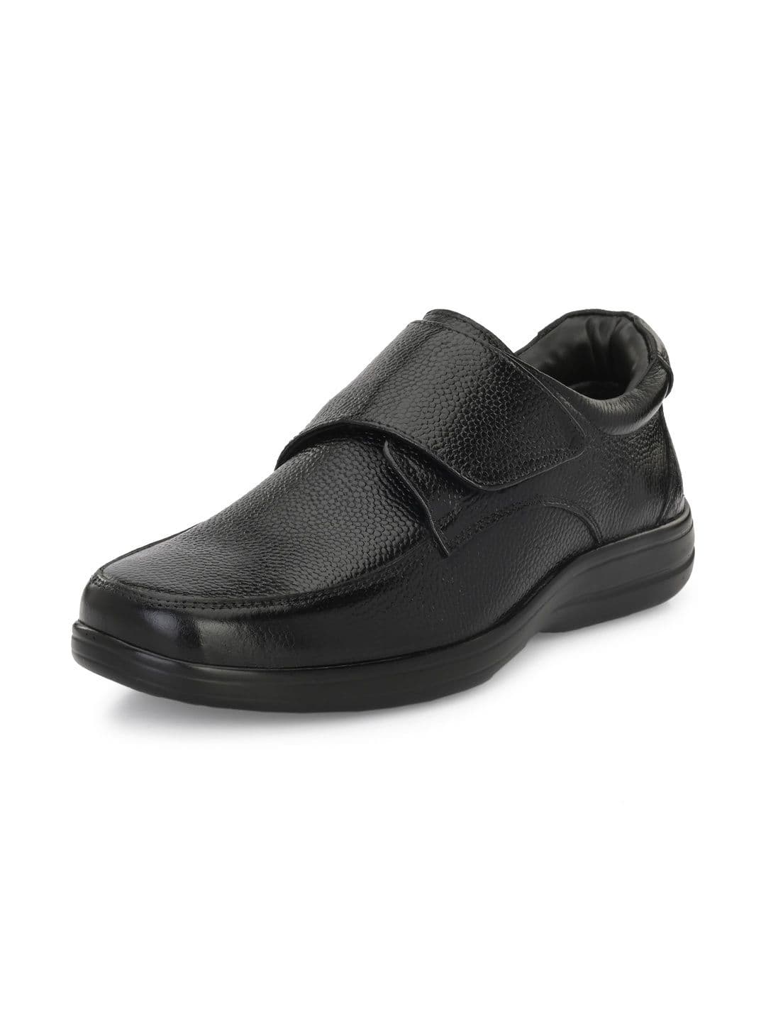House of Pataudi Men Textured Leather Square Toe Velcro Slip-On Shoes Formal Shoes - view 1