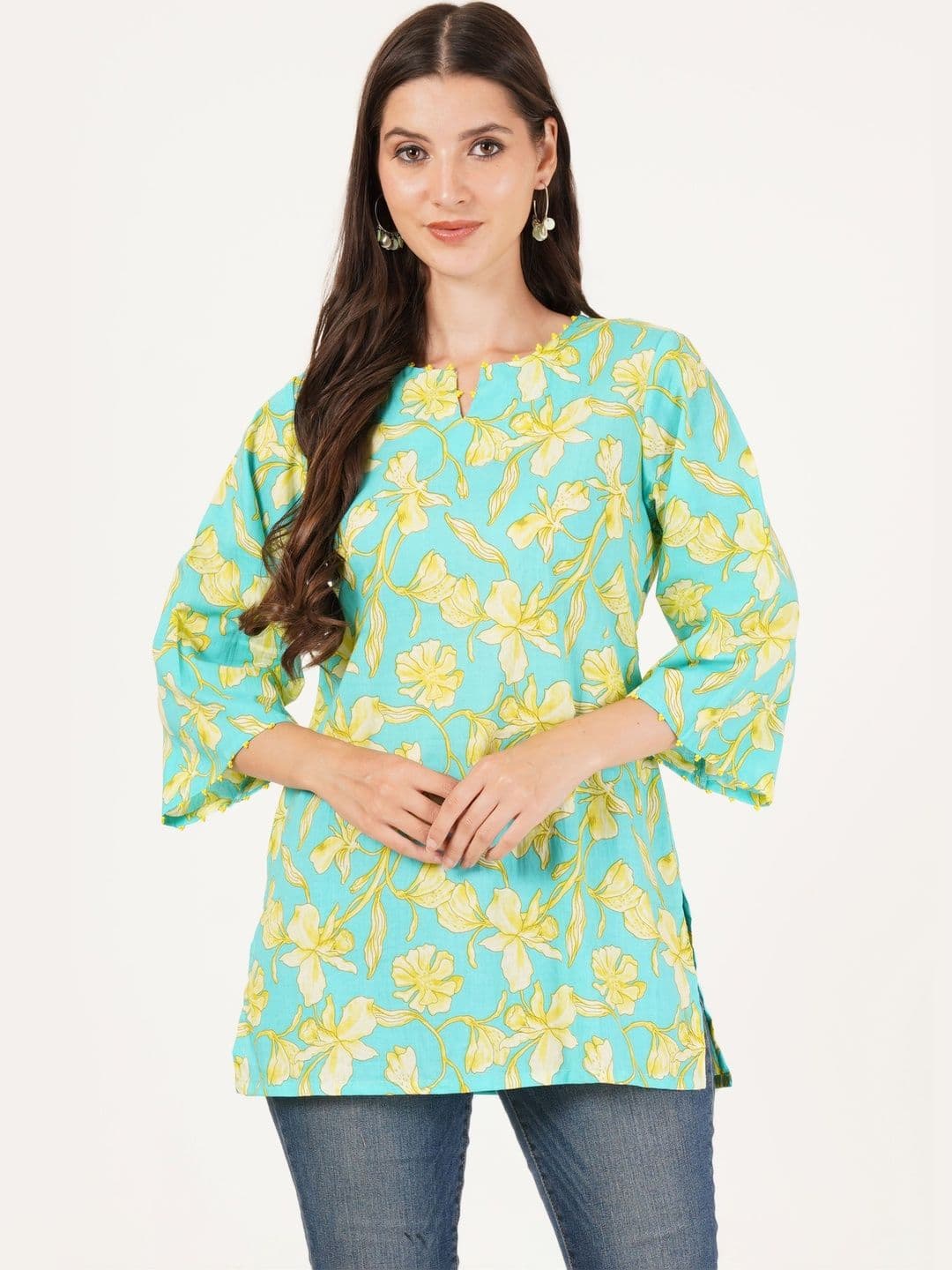 Sangria Floral Printed Pure Cotton Round Neck Straight Kurti - view 1