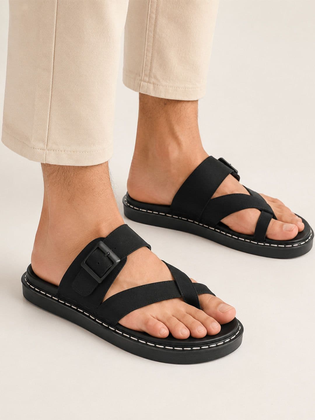 San Frissco Men Black Suede Slipon Casual Thong Comfort Toe Ring Sandals - view 1