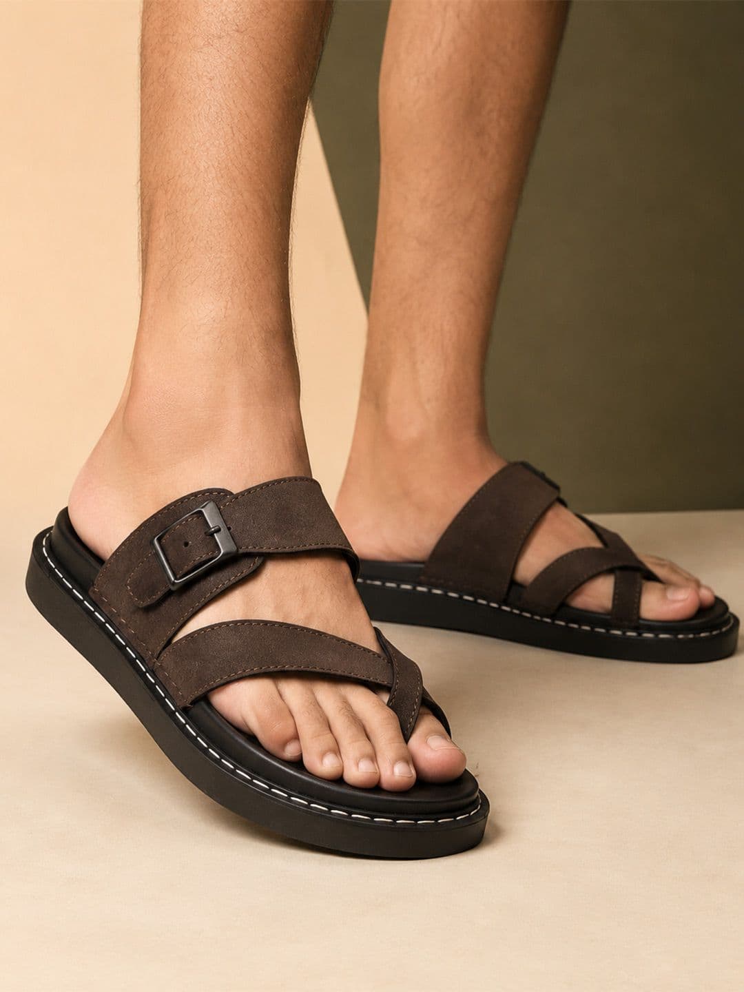 San Frissco Men Brown Suede Slipon Casual Thong Comfort Toe Ring Sandals - view 1