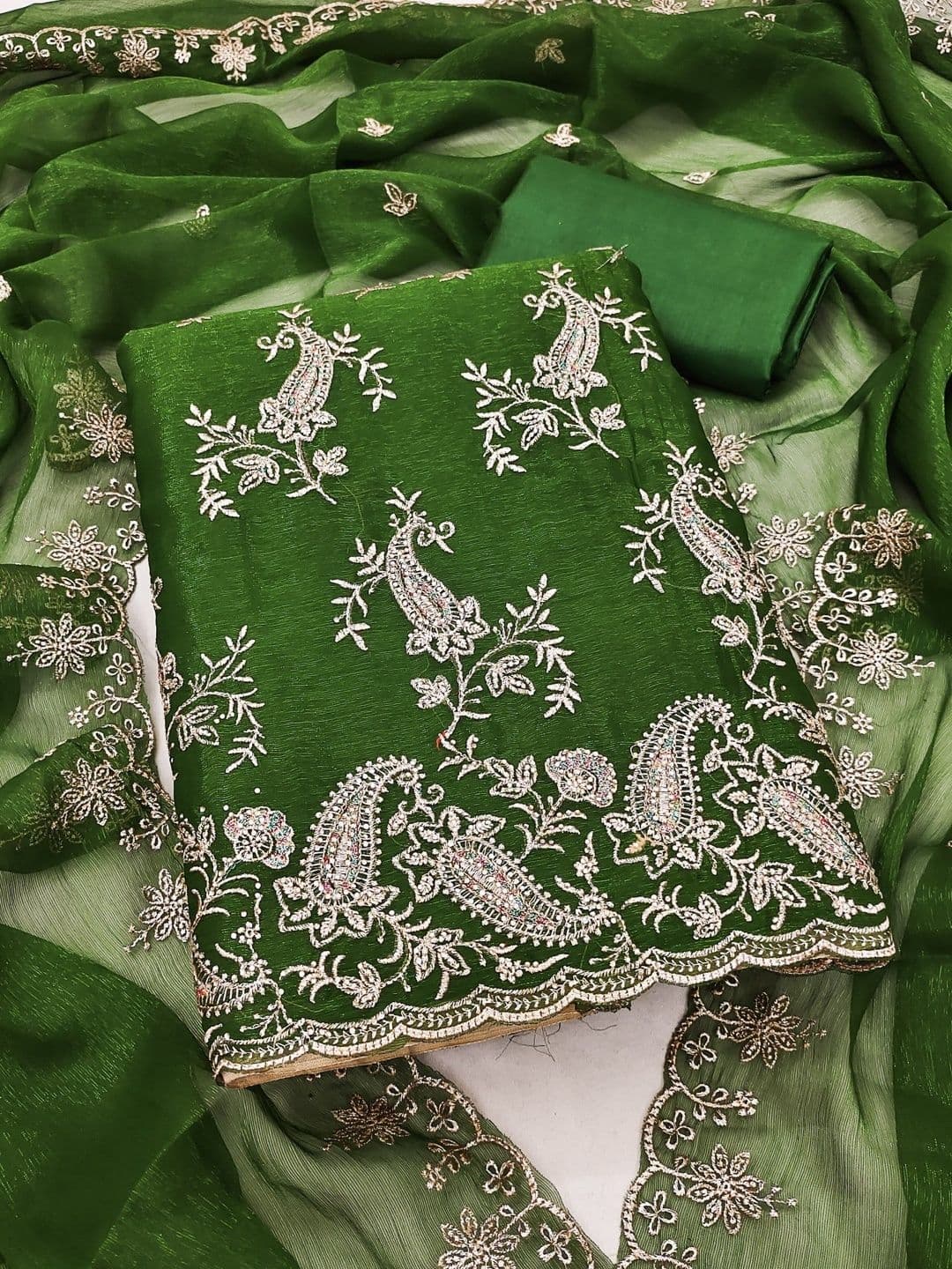 Panzora Embroidered Organza Unstitched Dress Material - view 1