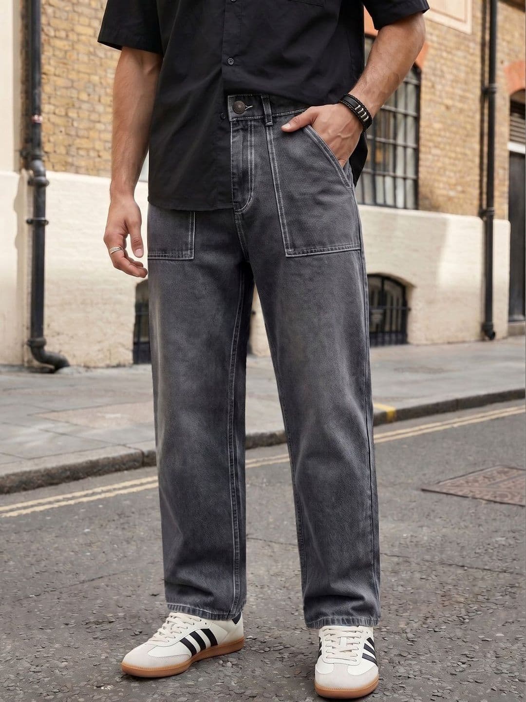 Urbano Fashion Men Dark Grey Loose Baggy Fit Washed Non-Stretchable Denim Jeans - view 1