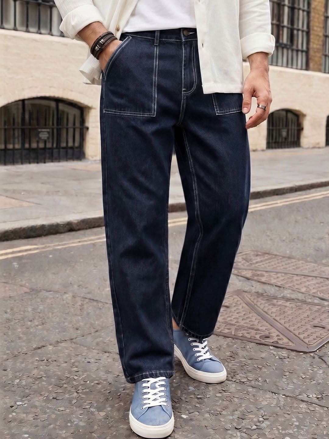 Urbano Fashion Men Dark Blue Loose Baggy Fit Washed Non-Stretchable Denim Jeans - view 1