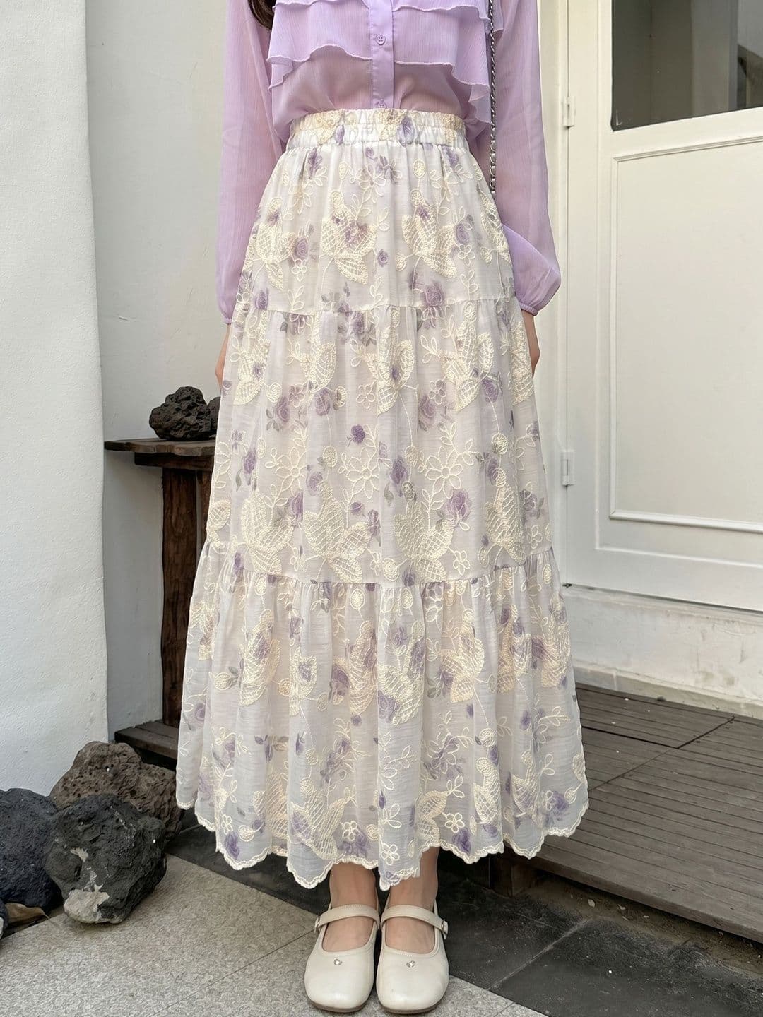 StyleCast x Revolte Women Net Floral Tiered Midi Tiered Skirt - view 1