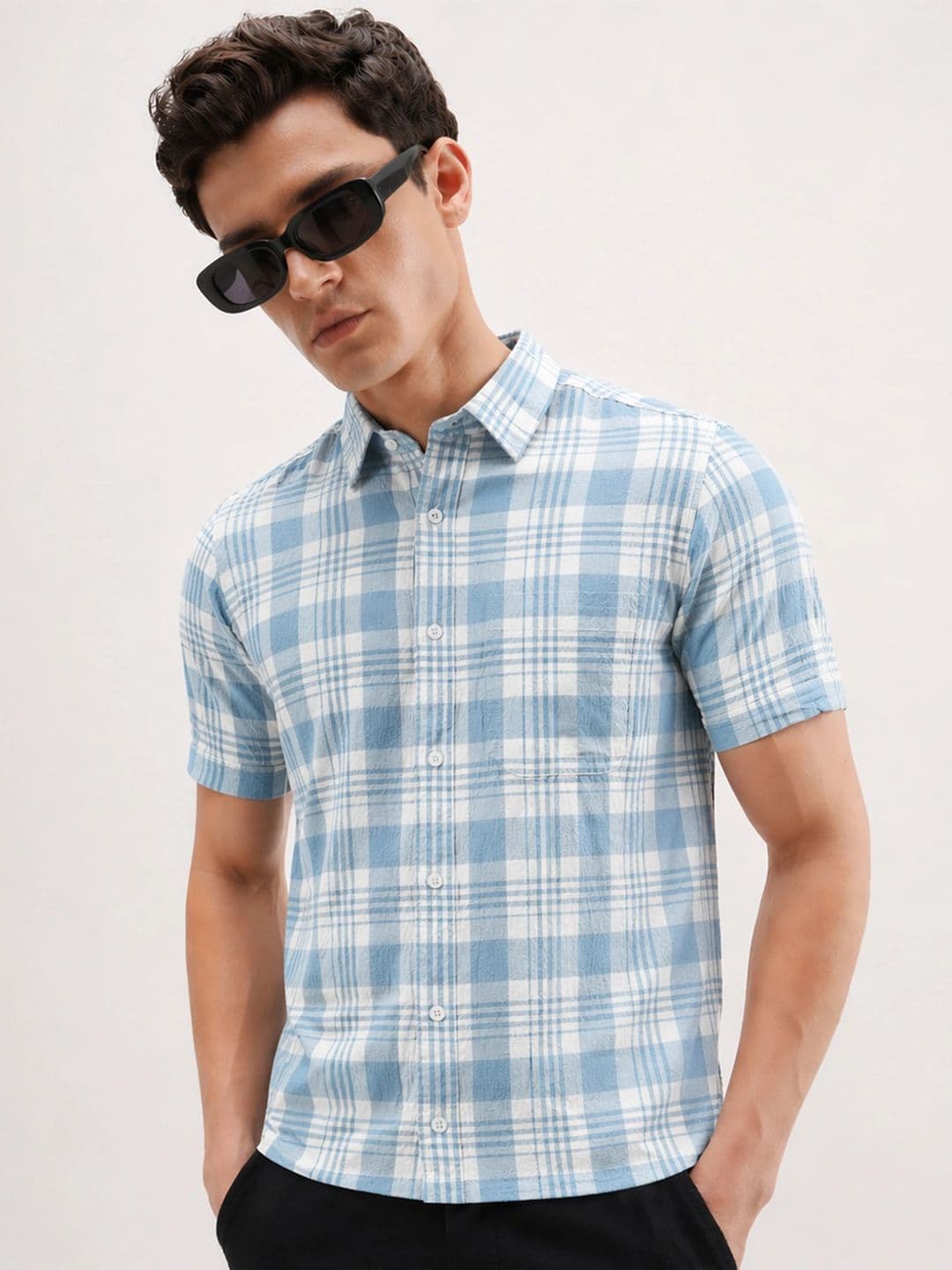 Klub Fox Men Spread Collar Tartan Checked Cotton Slim Fit Casual Shirt - view 1