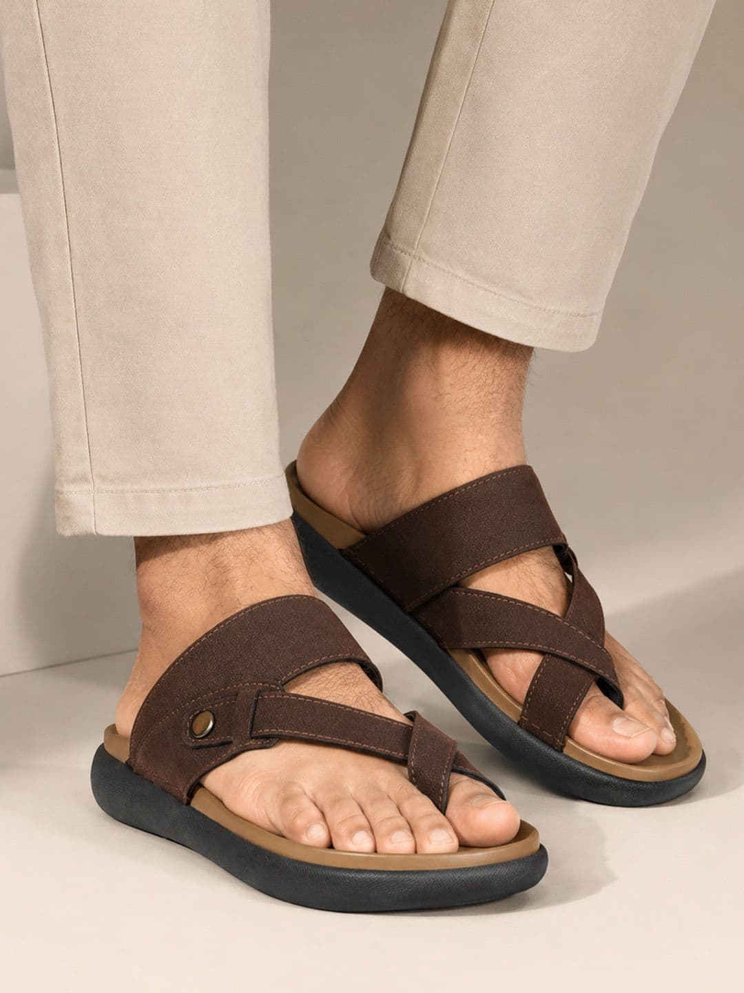San Frissco Men Brown Suede Slipon Casual Thong Comfort Toe Ring Sandals - view 1
