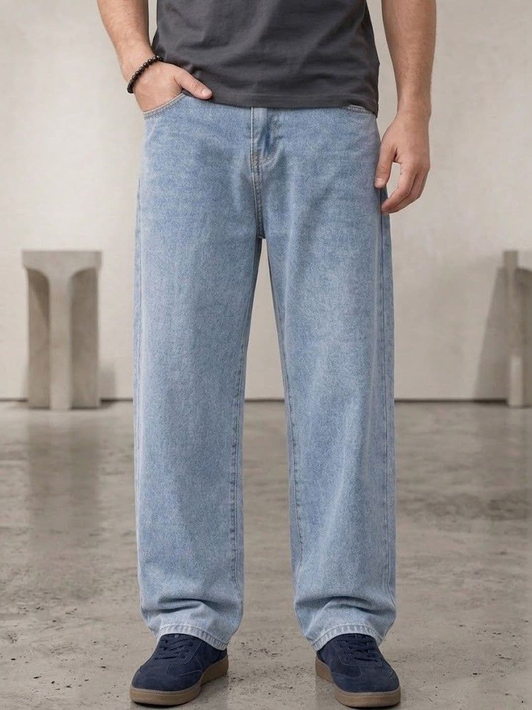 NIFFER FASHION Men Wide Leg Mid-Rise Light Fade Applique Jeans - view 1