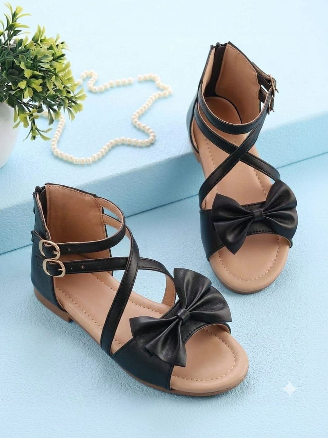 Dripteen Girls Open Toe Flats with Bows - view 1