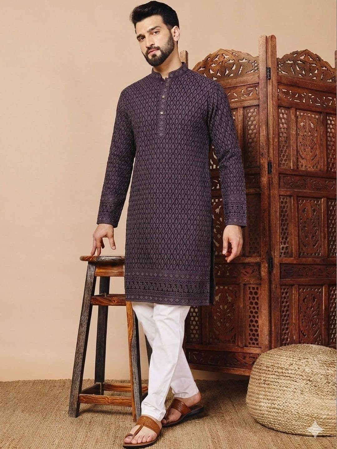 Anouk Men Ethnic Motifs Embroidered Thread Work Floral Kurta - view 1