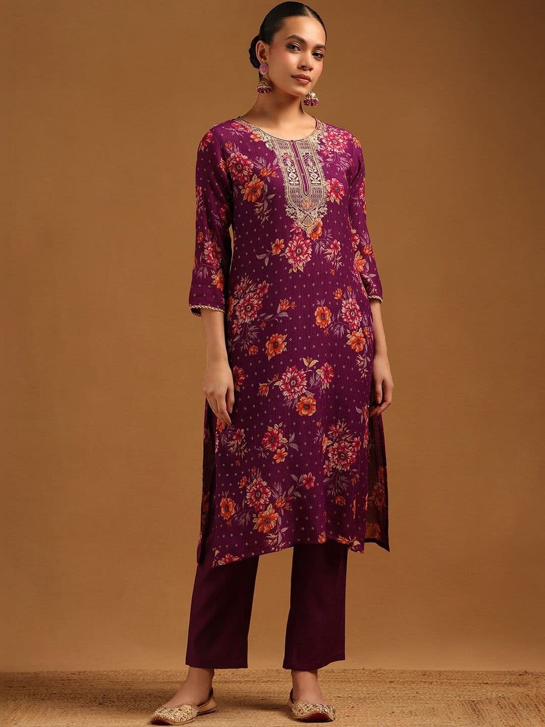 Soch Women Floral Printed Regular Thread Work Kurta with Trousers - view 1