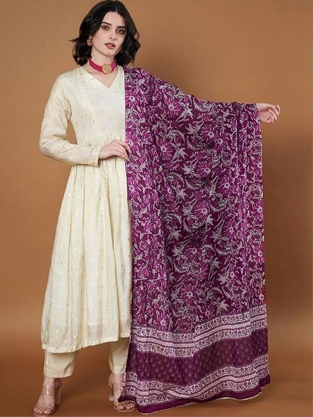 AKSHADEEP Women's Cotton Floral Print Dupatta with Gotta Patti - view 1