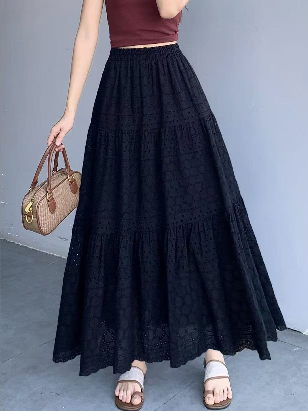 StyleCast x Revolte Women Self Design Tiered Maxi Tiered Skirt - view 1