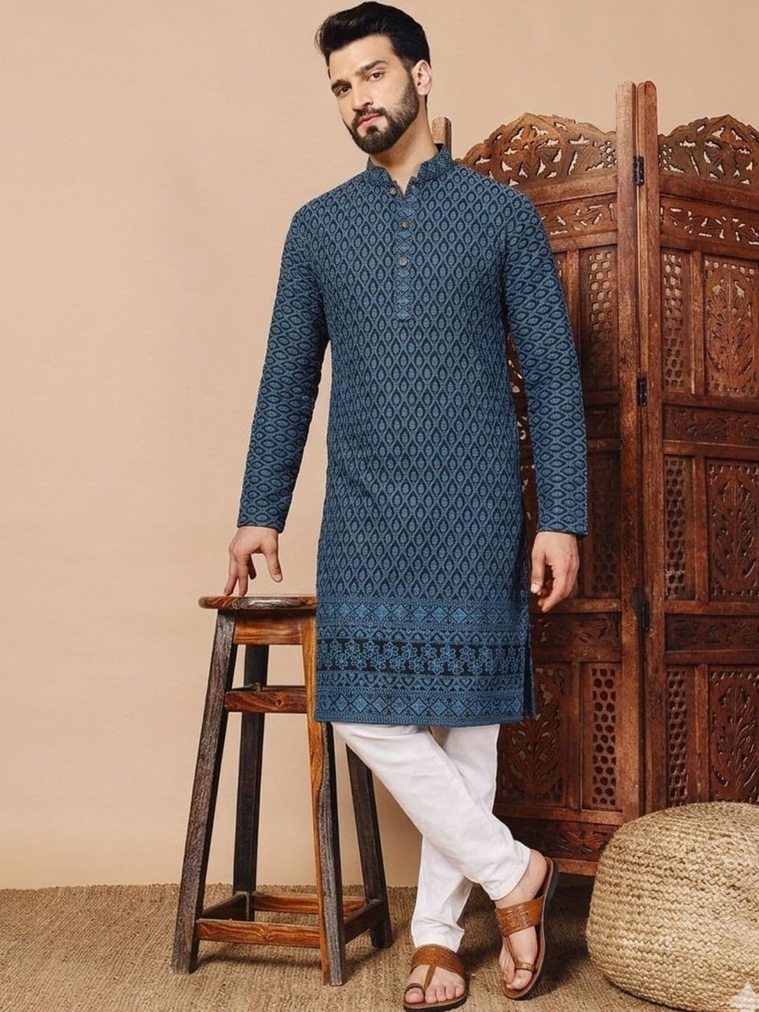 CHIRASVI Men Ethnic Motifs Embroidered Thread Work Indie Prints Kurta - view 1