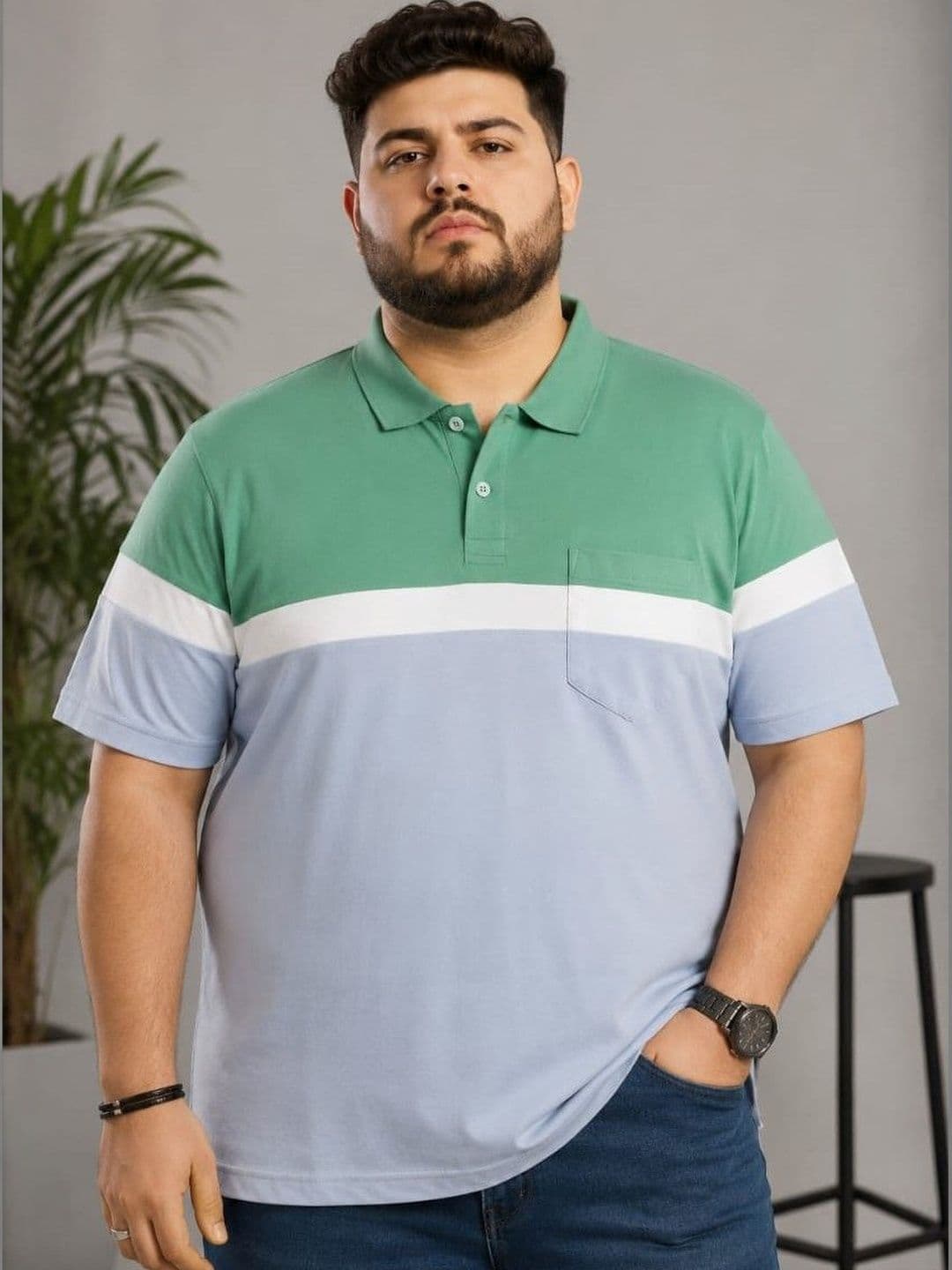 AUSTIVO Men Colourblocked Polo Collar Pockets T-shirt - view 1