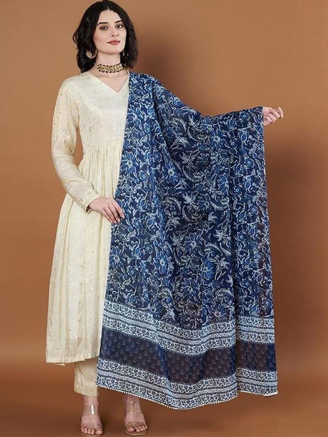 AKSHADEEP Women Jaipur Block Print Pure Cotton Dupatta with Gotta Patti - view 1