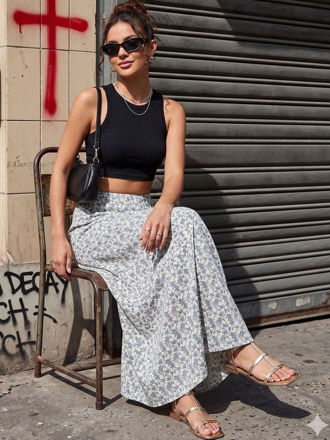 STRV Women Cotton Floral Micro or Ditsy Print Maxi A-Line Skirt - view 1