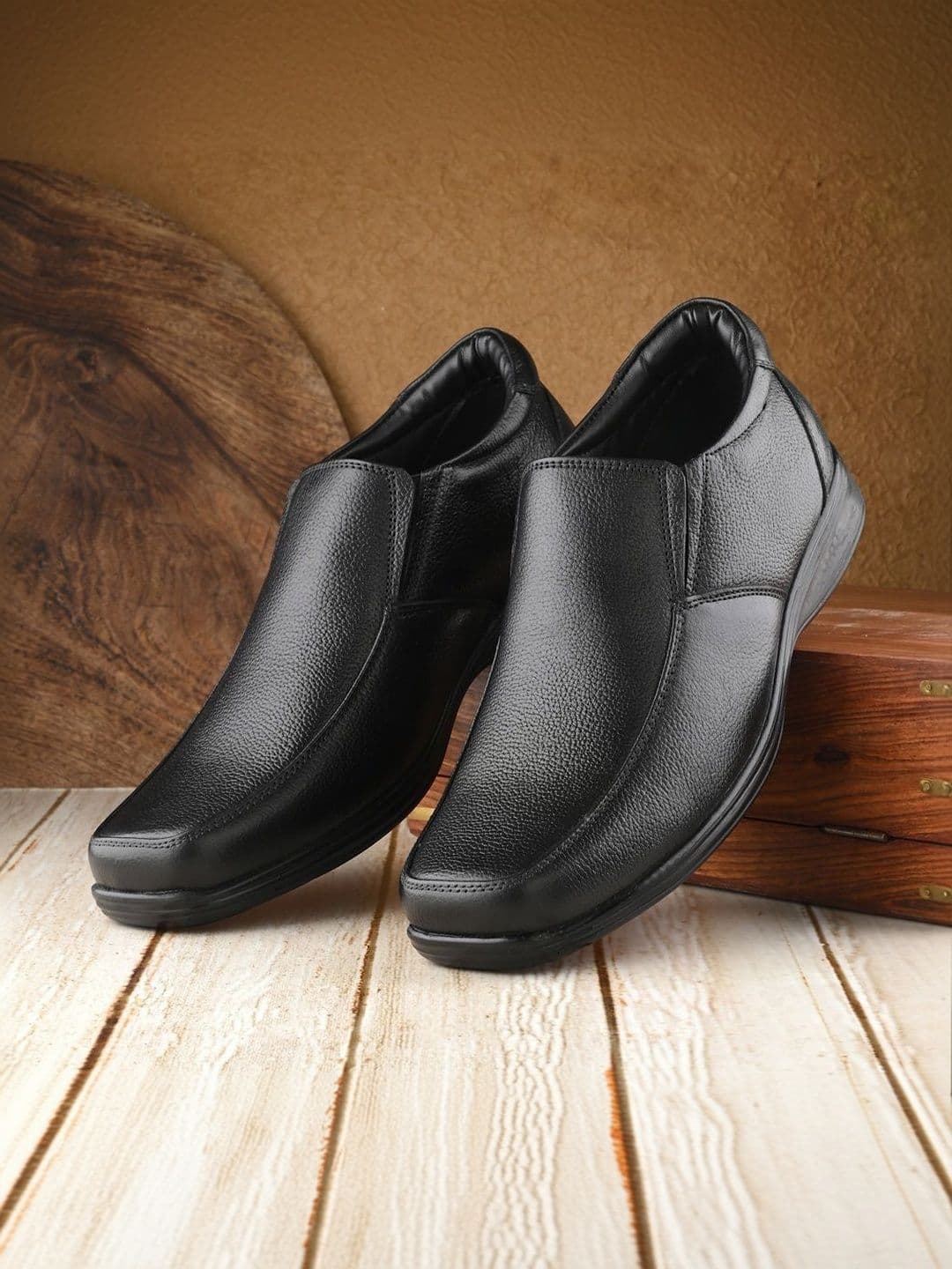 House of Pataudi Men Textured Leather Square Toe Slip-On Slip-On Shoes Formal Shoes - view 1