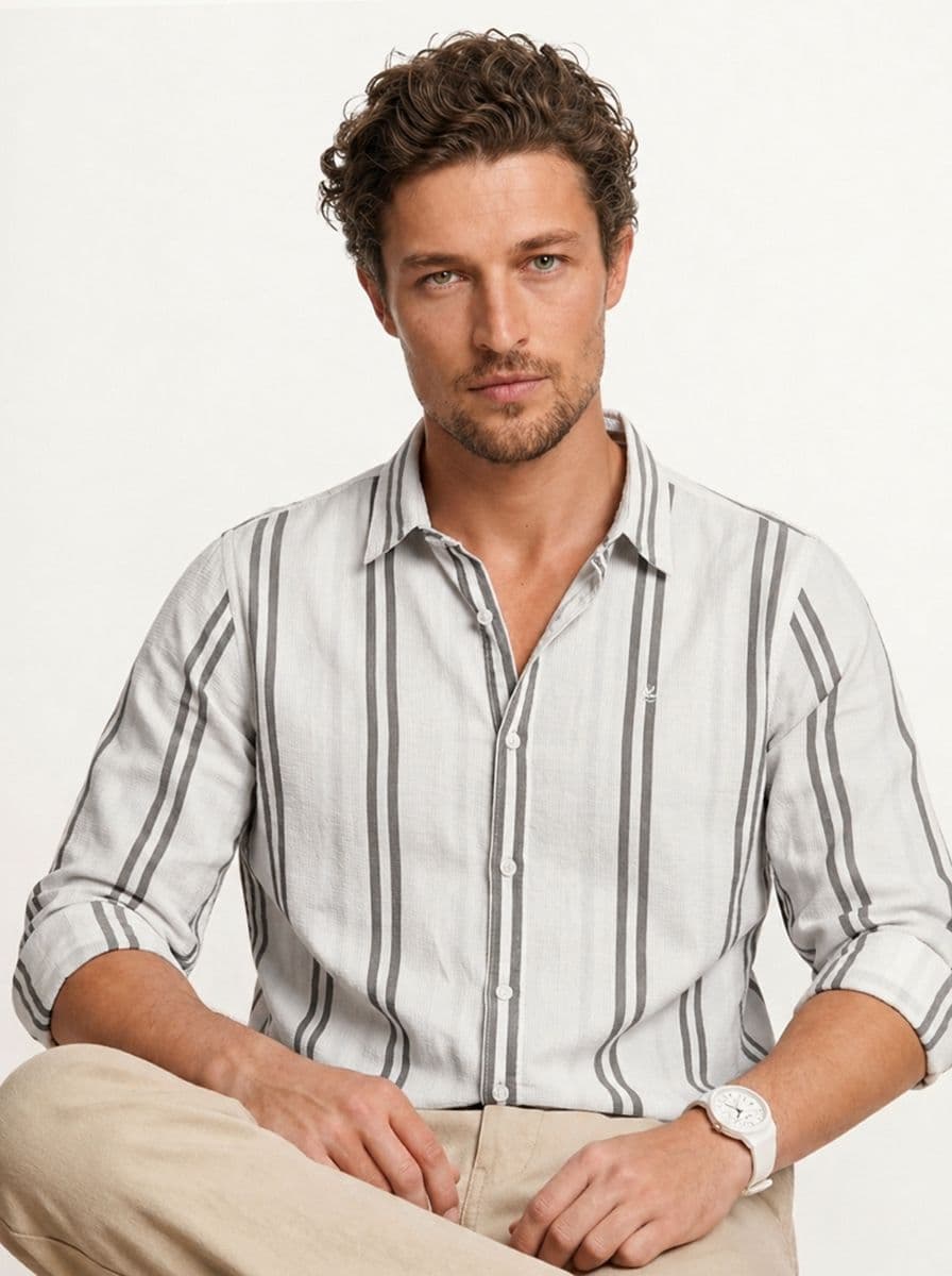 WROGN Slim Fit Vertical Striped Cotton Casual Shirt - view 1