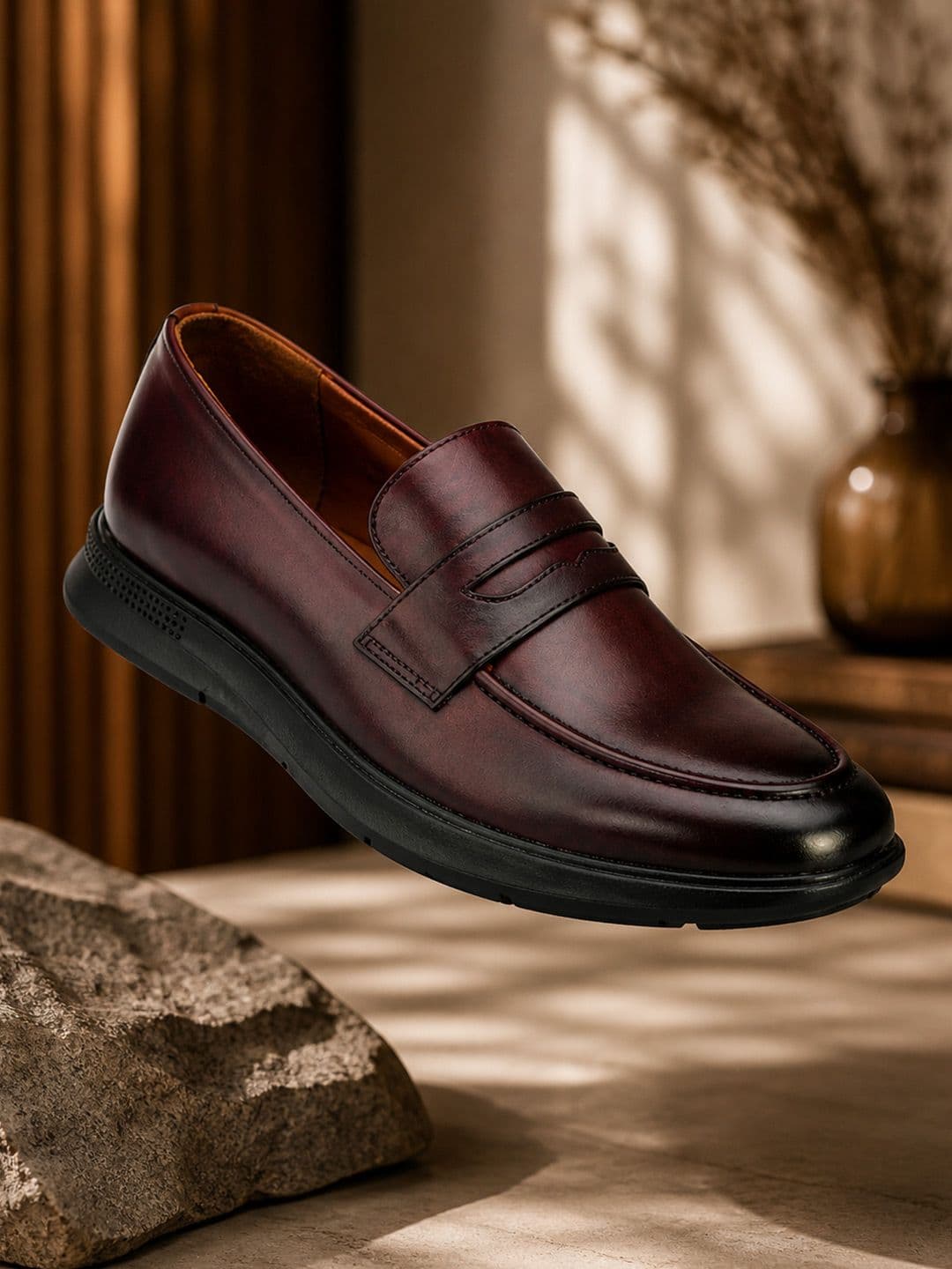 San Frissco Men Cherry Solid Leather Slip-On Loafers comfort Anti-Slip Office Wear Shoes - view 1