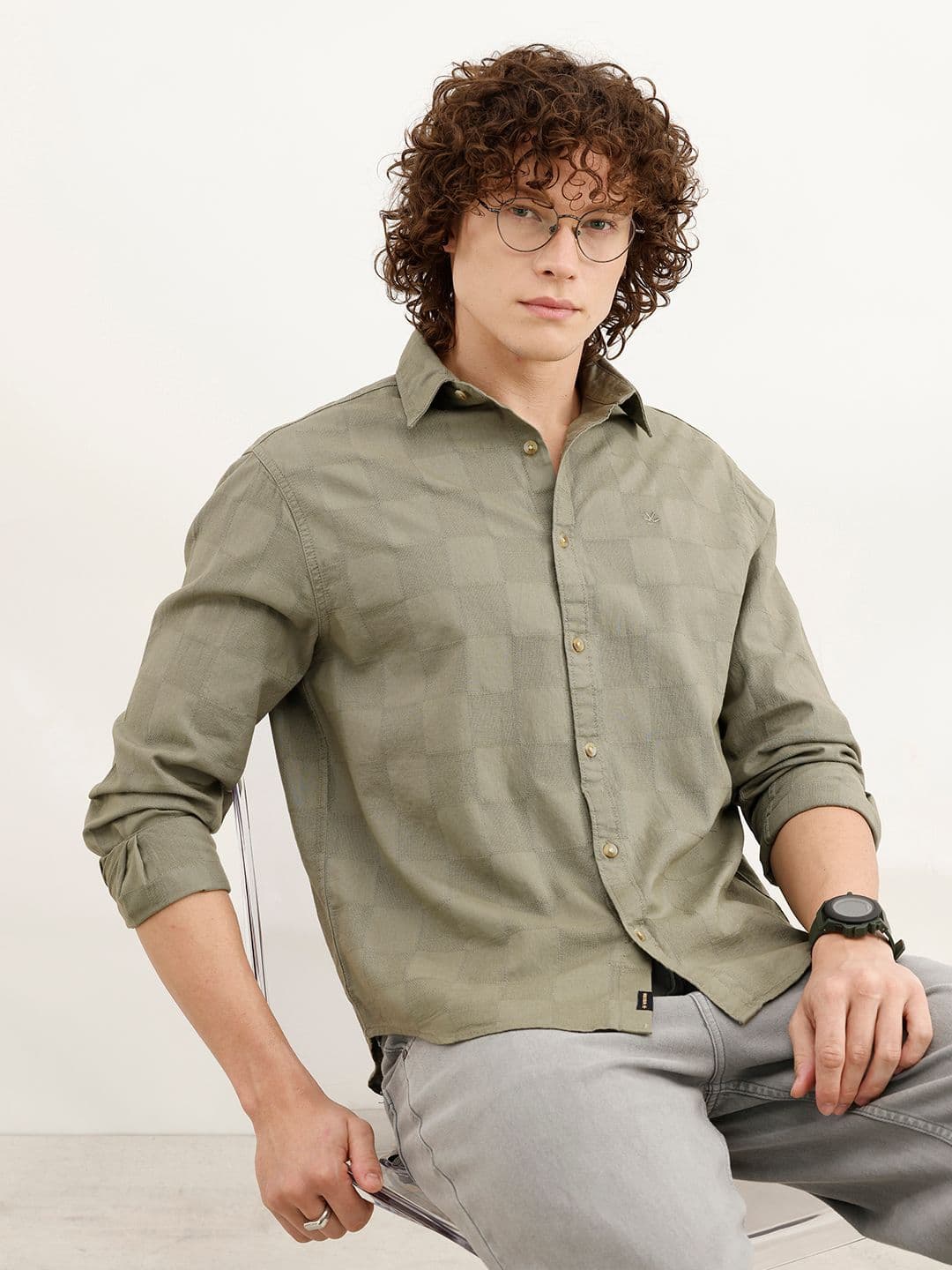 WROGN Textured Spread Collar Pure Cotton Casual Shirt - view 1