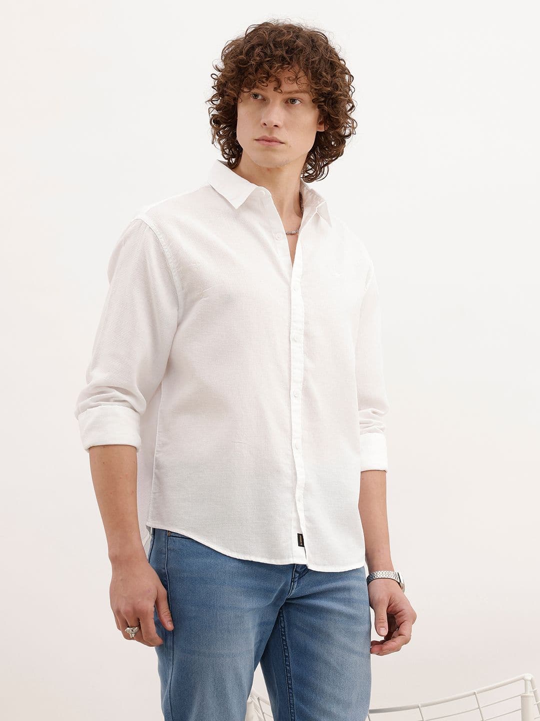 WROGN Textured Spread Collar Pure Cotton Casual Shirt - view 1