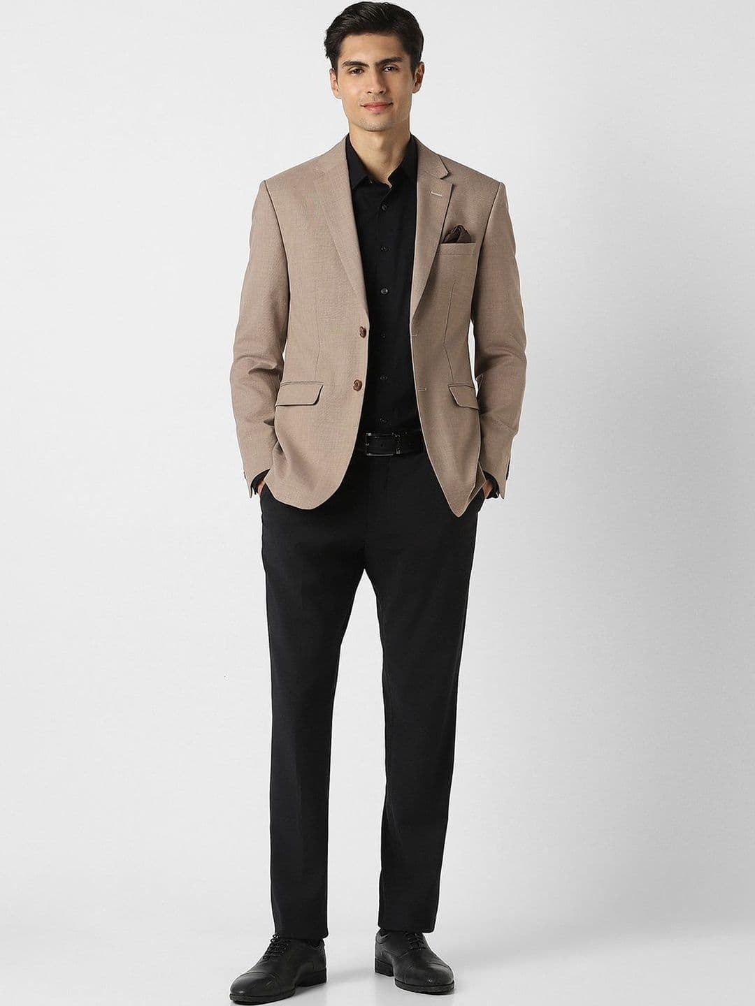 Peter England Elite Self Design Notched Lapel Slim Fit 2 Piece Blazer and Trousers Suits - view 1