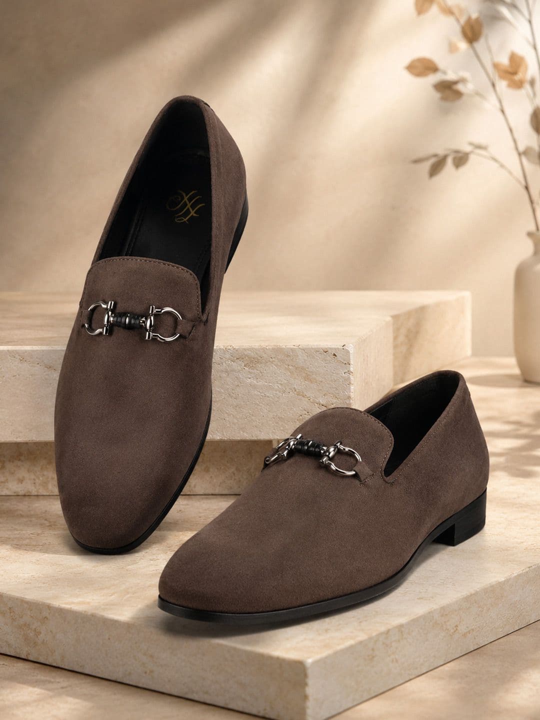 House of Pataudi Men Buckled Velvet Formal Loafers - view 1