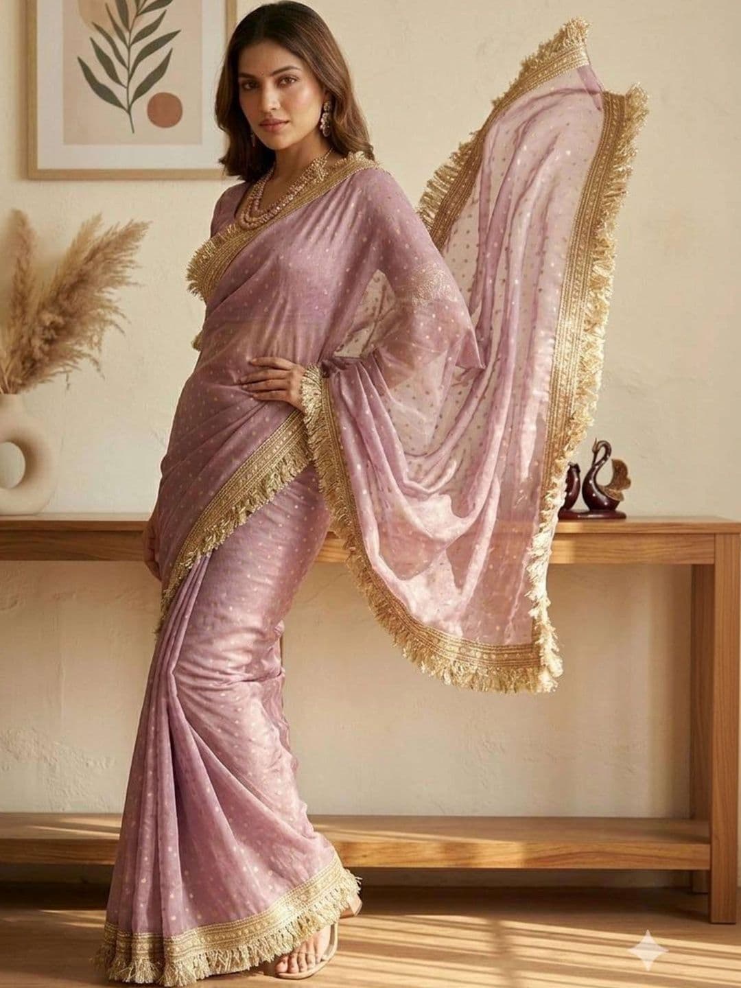 Zili Embellished Zari Silk Blend Heavy Work Saree - view 1