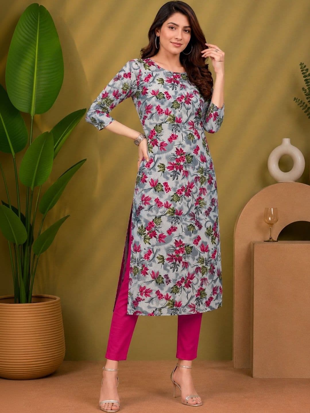 JANKHANA Selection Of 2 Floral Printed Floral Crepe Kurta - view 1