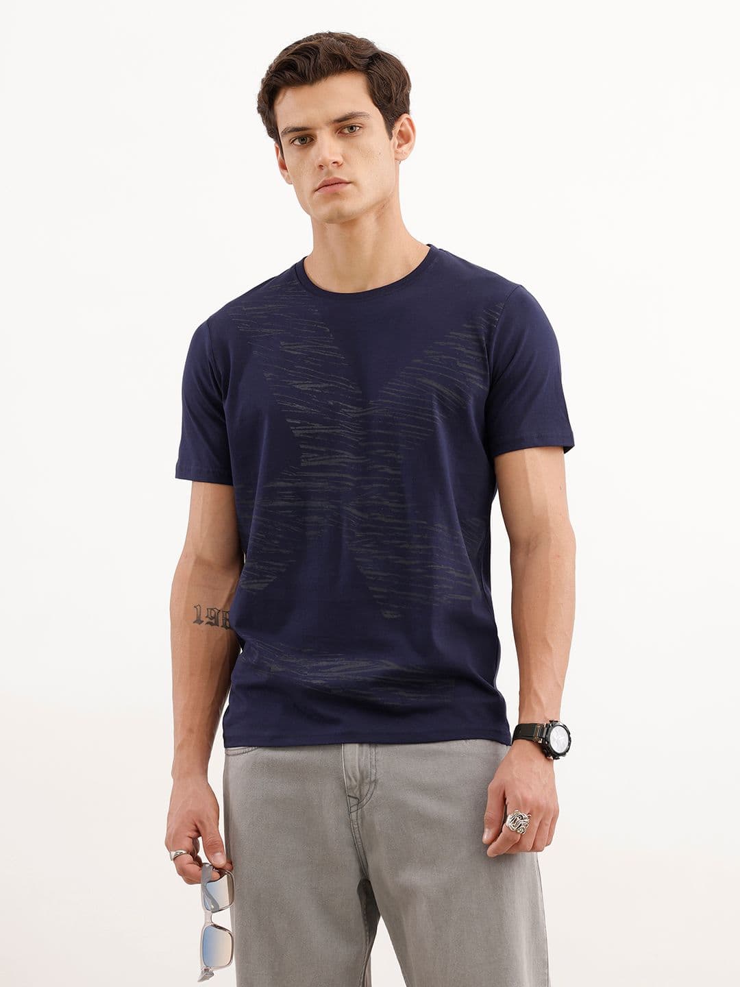 WROGN Brand Logo Printed Pure Cotton Slim Fit T-shirt - view 1