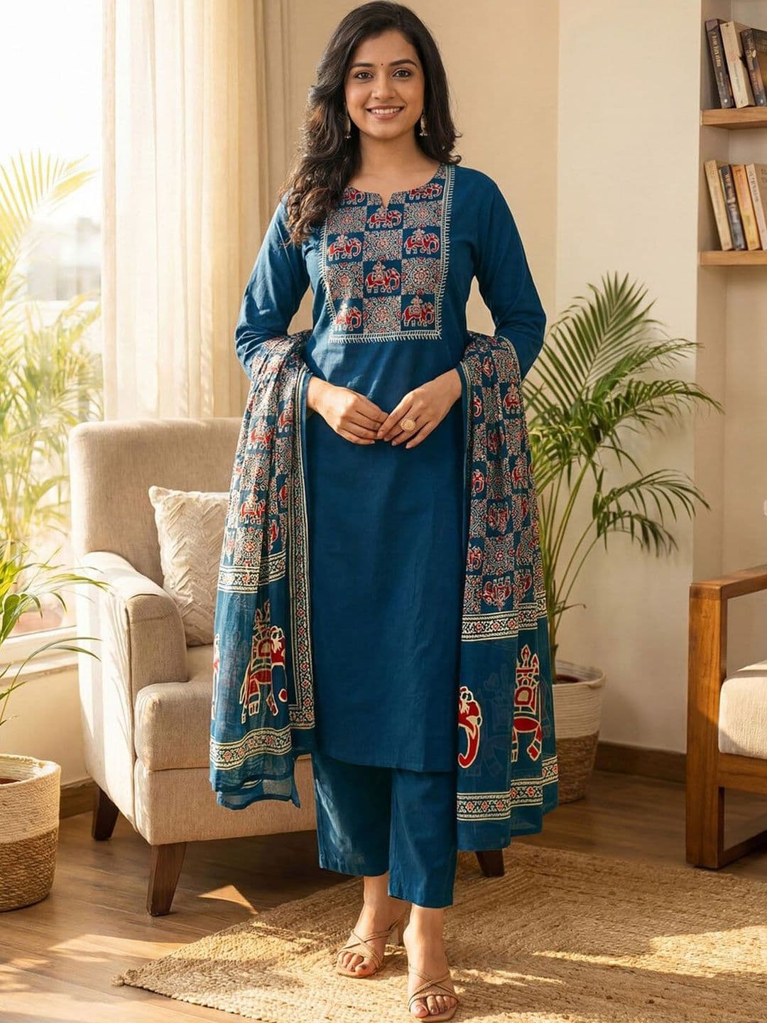 Skylee Pop Women Ethnic Motifs Printed Regular Kurta with Trousers & With Dupatta - view 1