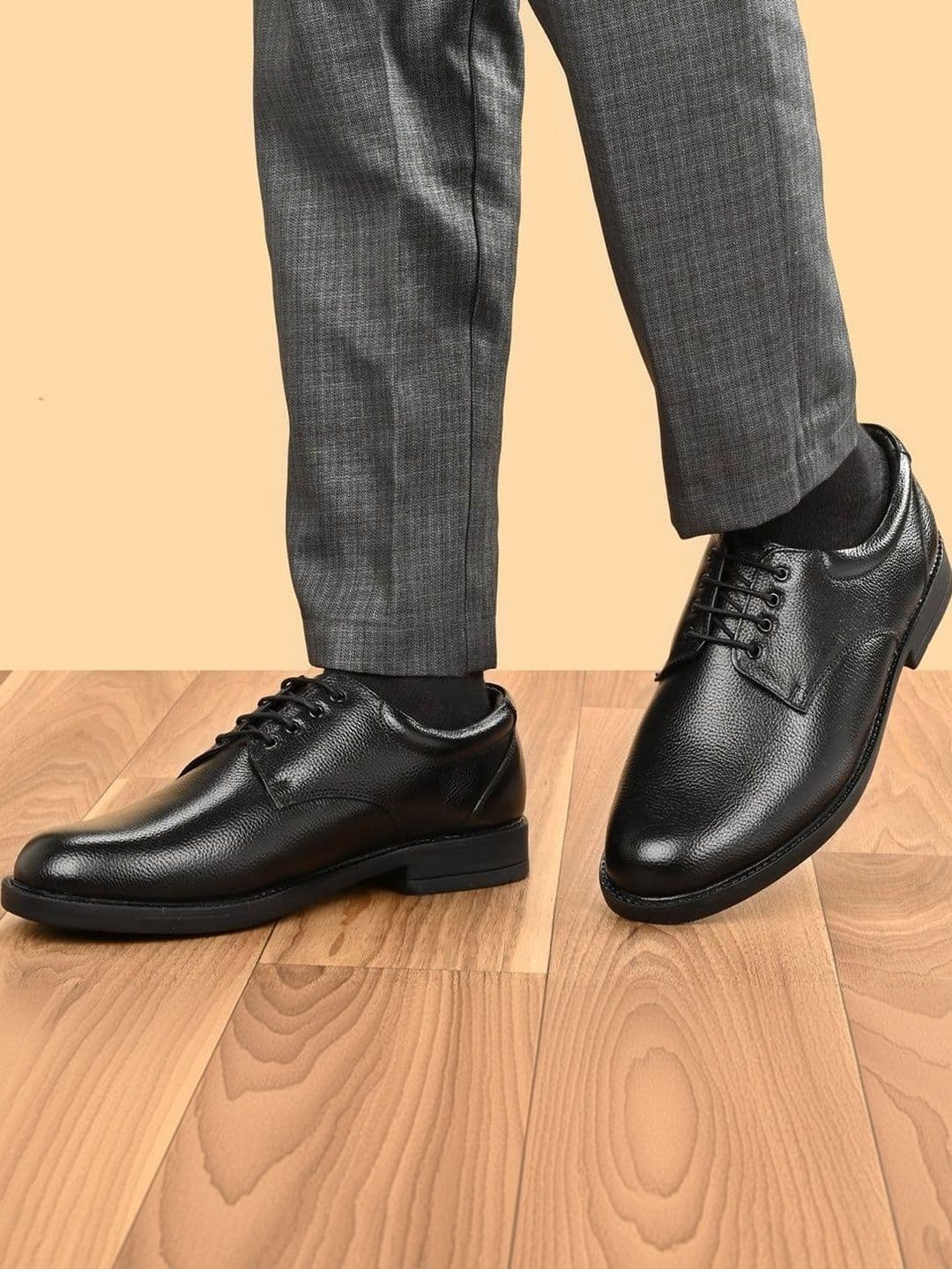House of Pataudi Men Textured Leather Round Toe Lace-Ups Derbys Formal Shoes - view 1