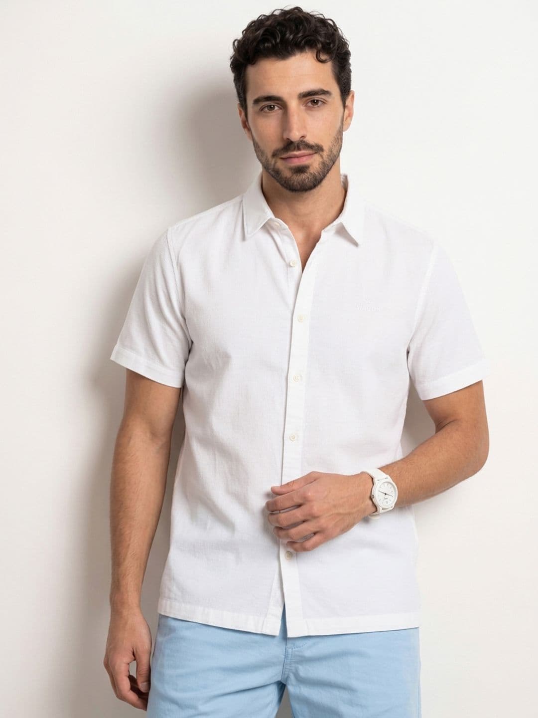 WROGN Pure Cotton Textured Slim Fit Casual Shirt - view 1