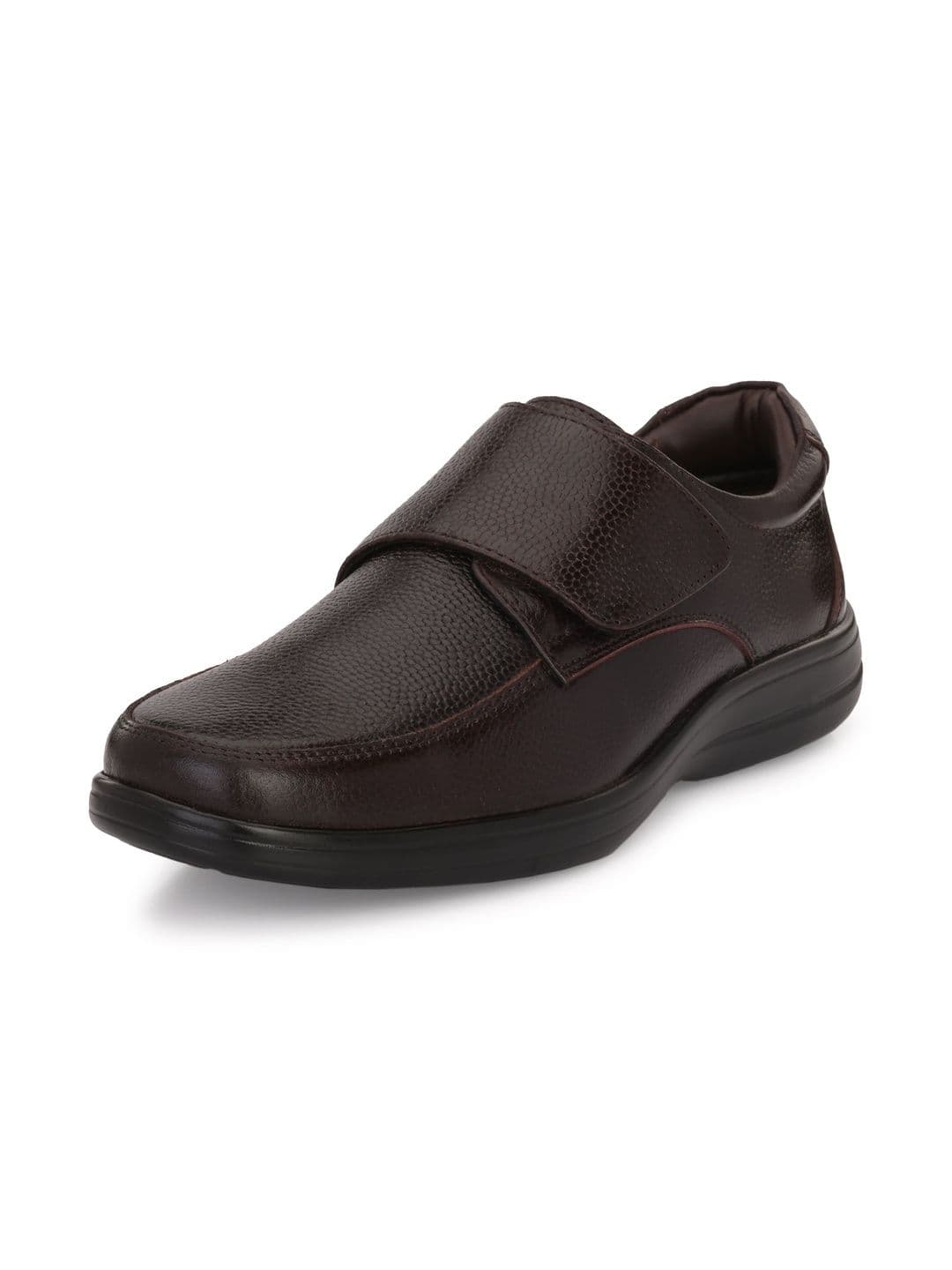 House of Pataudi Men Textured Leather Round Toe Velcro Slip-On Shoes Formal Shoes - view 1
