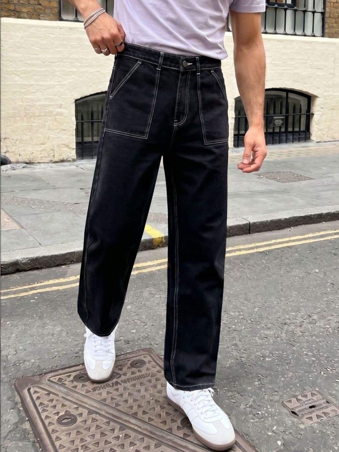 Urbano Fashion Men Black Loose Baggy Fit Washed Non-Stretchable Denim Jeans - view 1