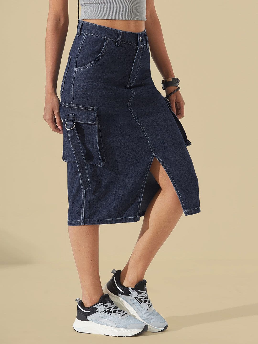 The Roadster Lifestyle Co. Women's Straight High Rise Clean Look Midi Denim Skirt - view 1