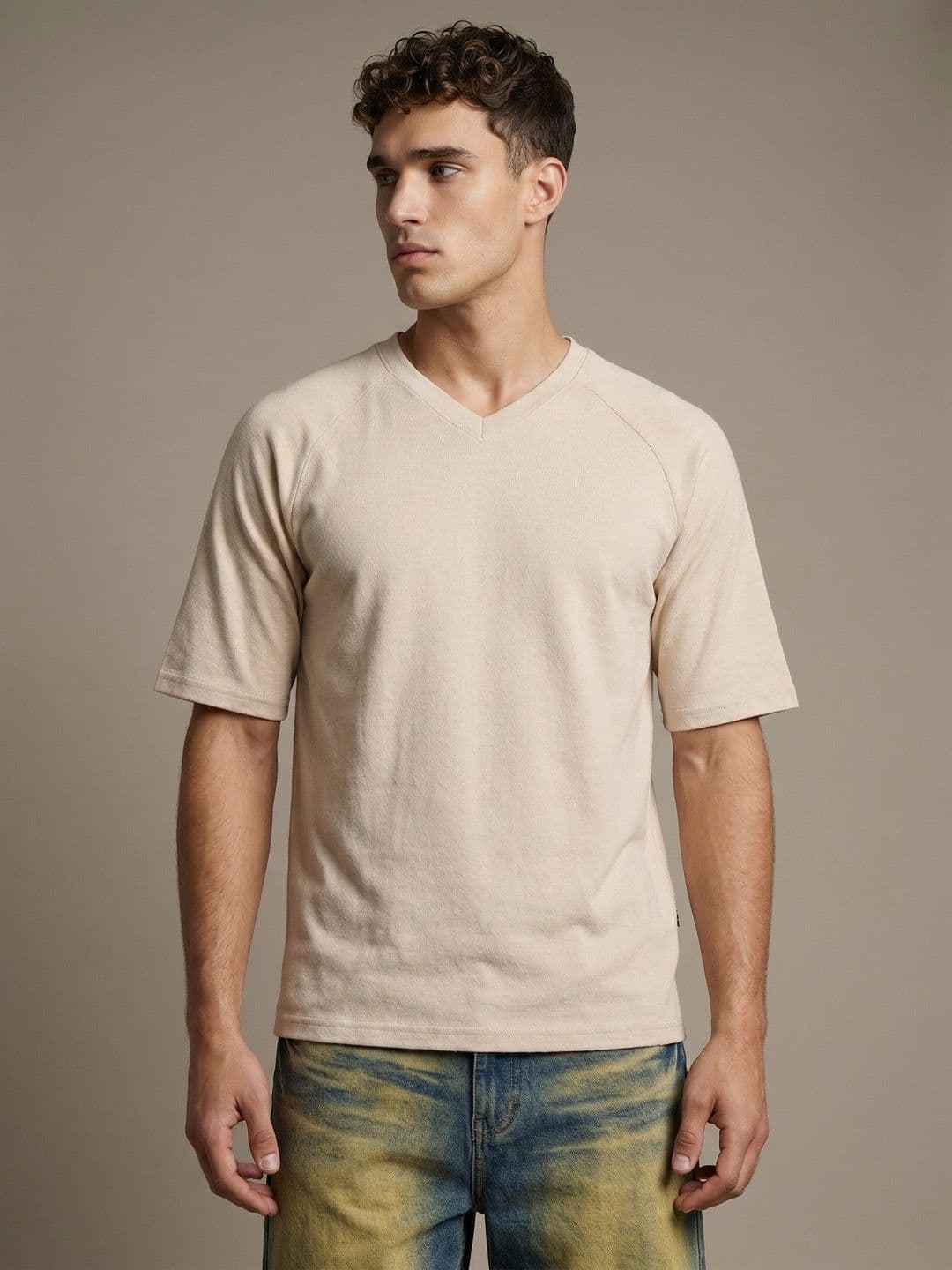 glitchez Round Neck Raglan Sleeves Knitted Relaxed Fit T-shirt - view 1