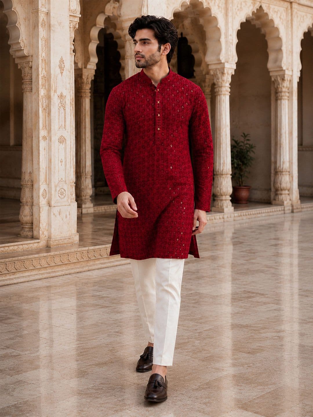 HERE&NOW Geometric Sequinned Embroidered Straight Kurta - view 1