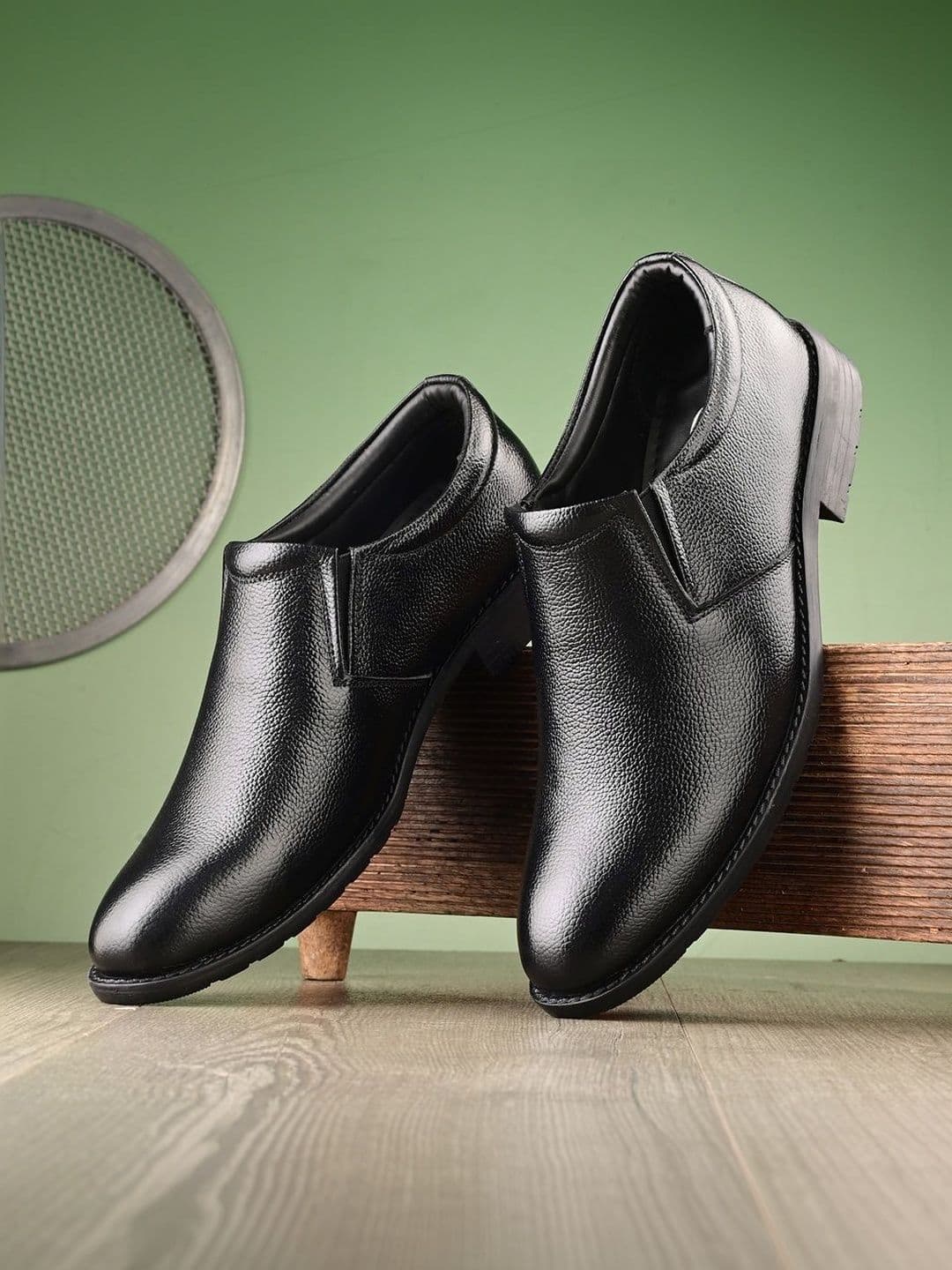 House of Pataudi Men Textured Leather Round Toe Slip-On Slip-On Shoes Formal Shoes - view 1