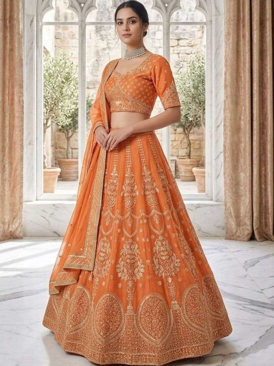 ODETTE Embroidered Semi-Stitched Lehenga & Unstitched Blouse With Dupatta - view 1