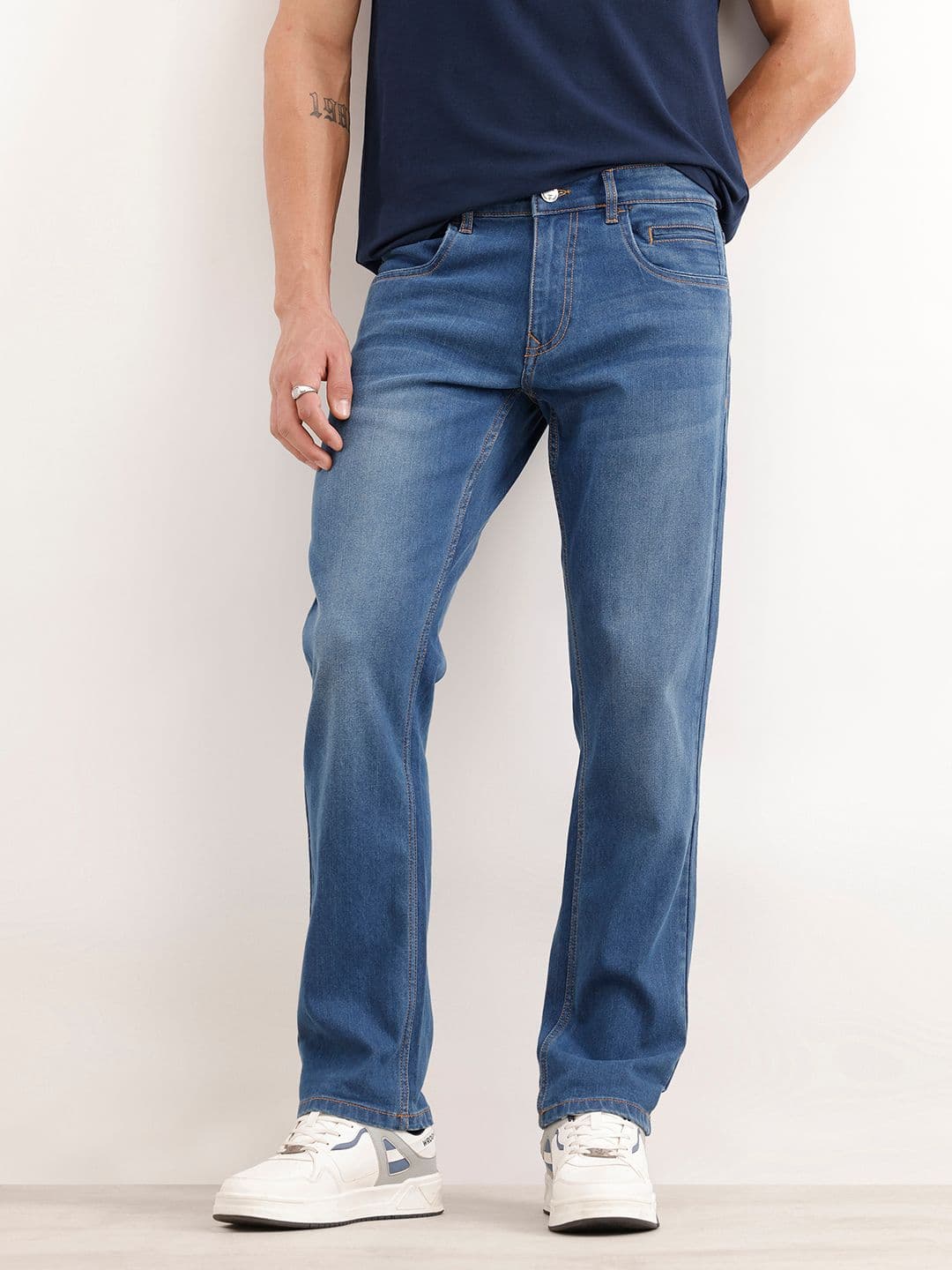 WROGN Men Straight Fit Mid-Rise Light Fade Stretchable Jeans - view 1