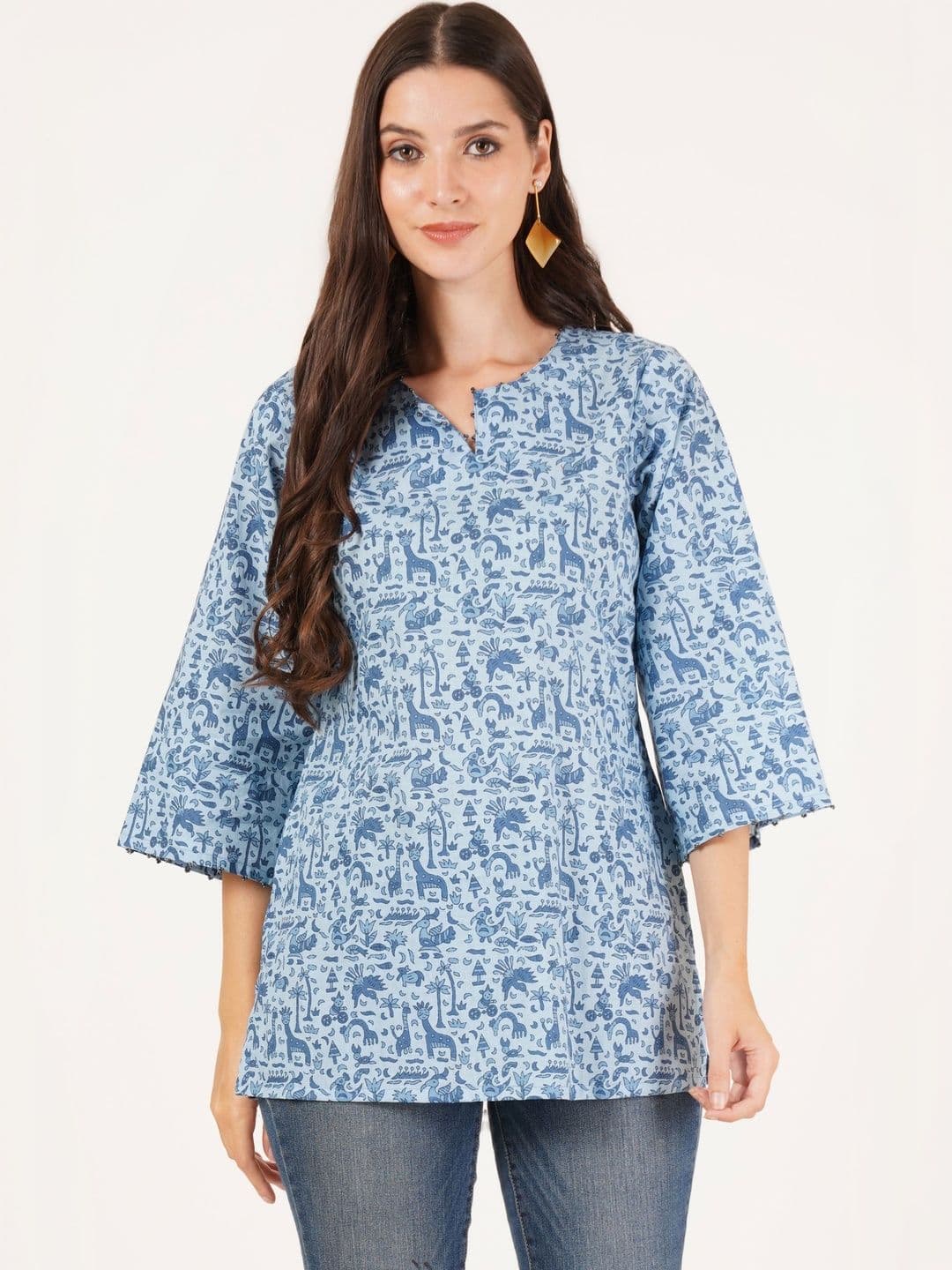 Sangria Abstract Printed Pure Cotton V-Neck Straight Kurti - view 1