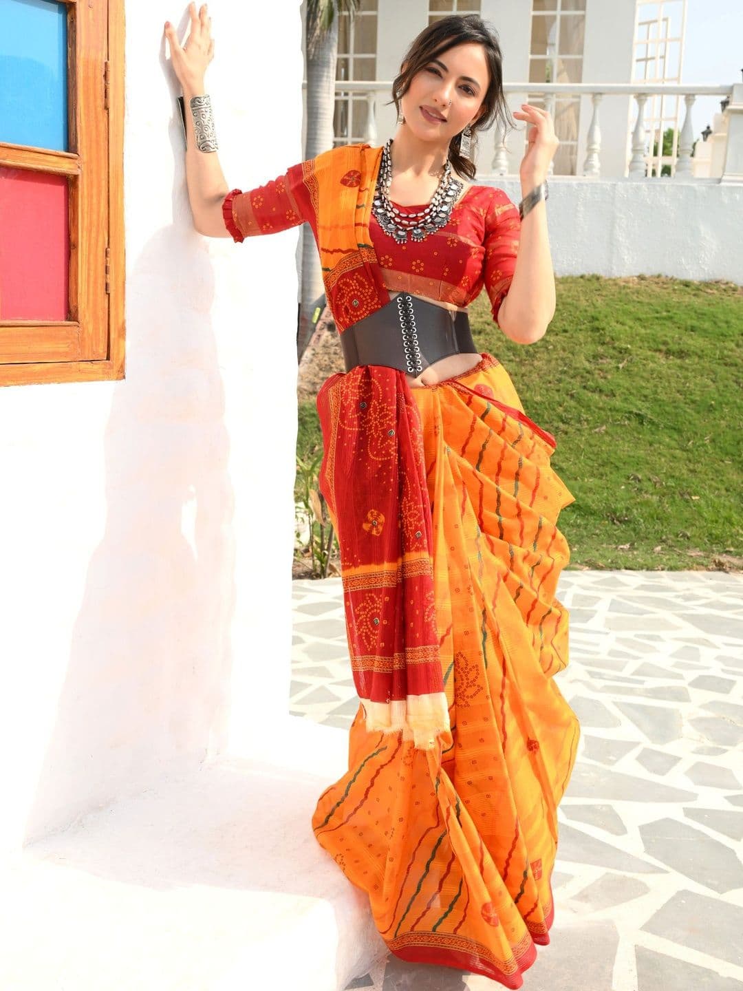 RATAN Bandhani Zari Pure Cotton Fusion Bandhani Saree - view 1