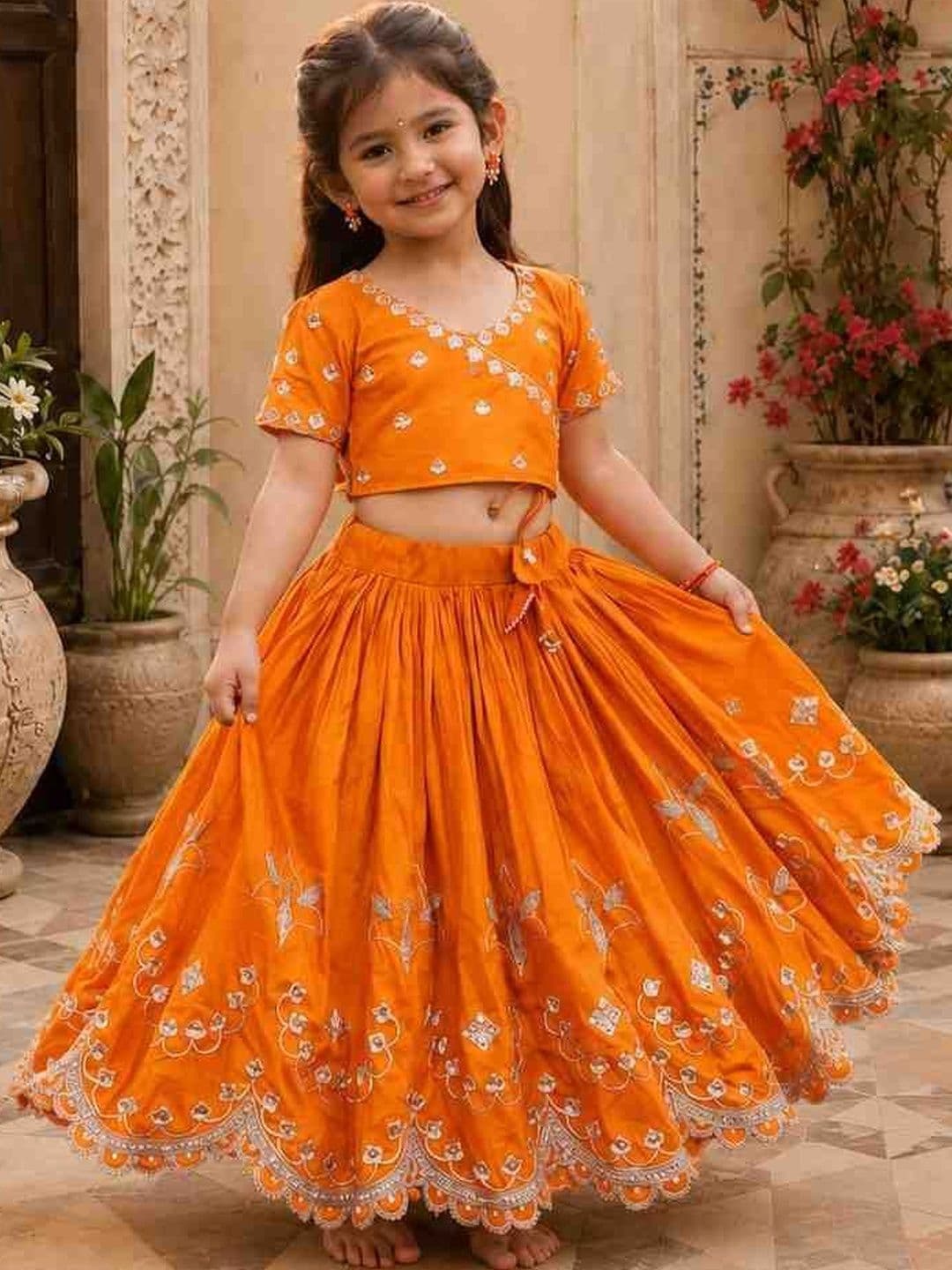KALINI Girls Embellished Sequinned Tie and Dye Ready to Wear Lehenga & - view 1