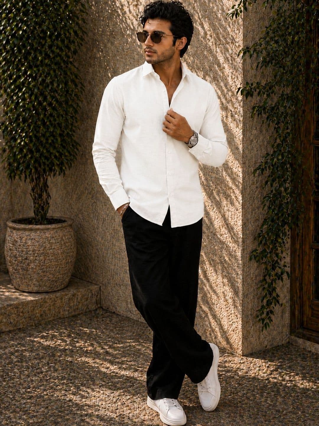 The Roadster Lifestyle Co Cotton Linen Spread Collar Shirt - view 1